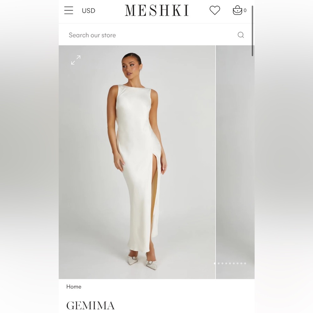 Meshki Ivory satin Gemima dress with slit - NWT